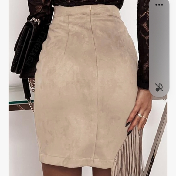 Fringe Detail Suede Tan Skirt - Picture 2 of 7